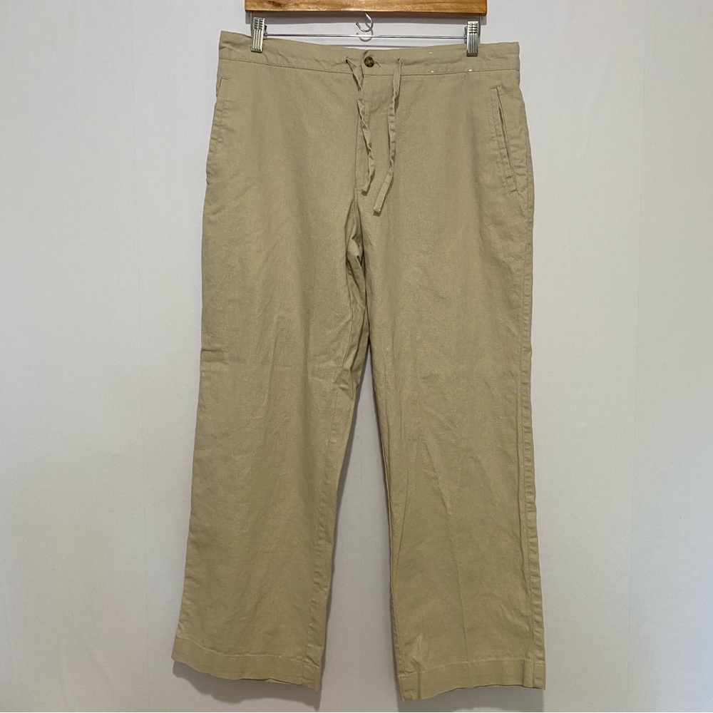 Joseph & Feiss Linen Cotton Pants Size 36‎ Tan Drawstring Casual Summer